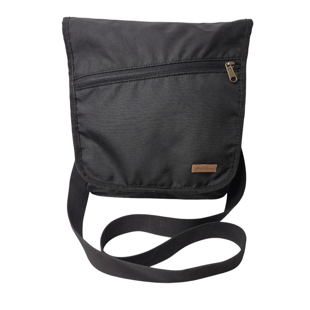 Eddie Bauer Connect 3-Zip Travel Bag Black Poly Cross Body Travel Excellent